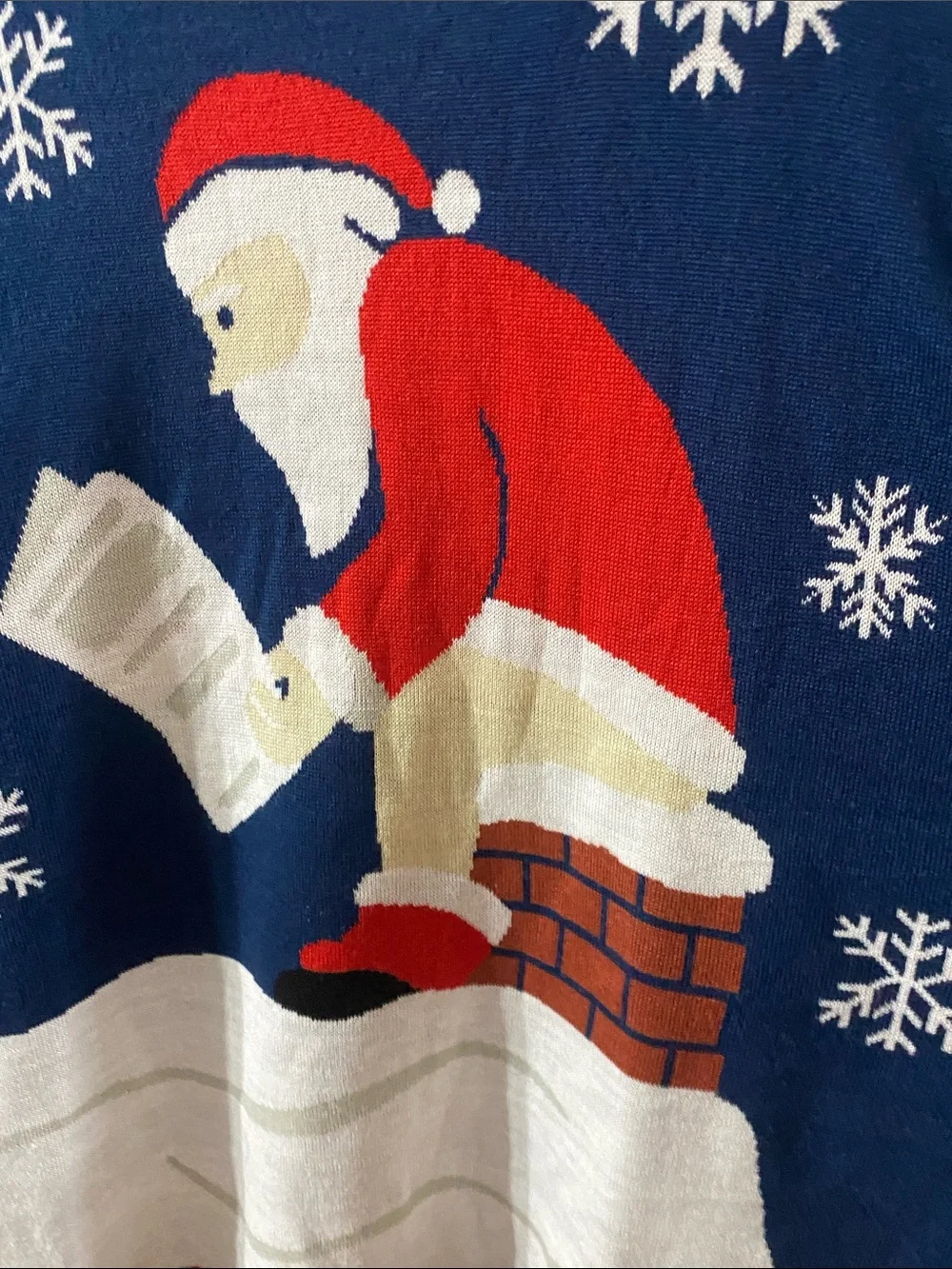 Tipsy Elves MENS 3XL Navy Santa Chimney Knit Crewneck Sweater Good CONDITION